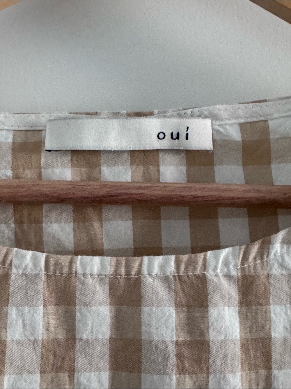 Oui TAN Gingham Puff-Sleeve Top - Picture 5 of 8